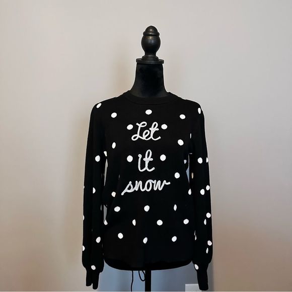 NWOT Marled Let it Snow Black Polka Dot Sweater - Picture 1 of 4